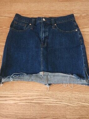 Madewell Dark Blue Denim Mini Skirt with Raw Hem, Size 29